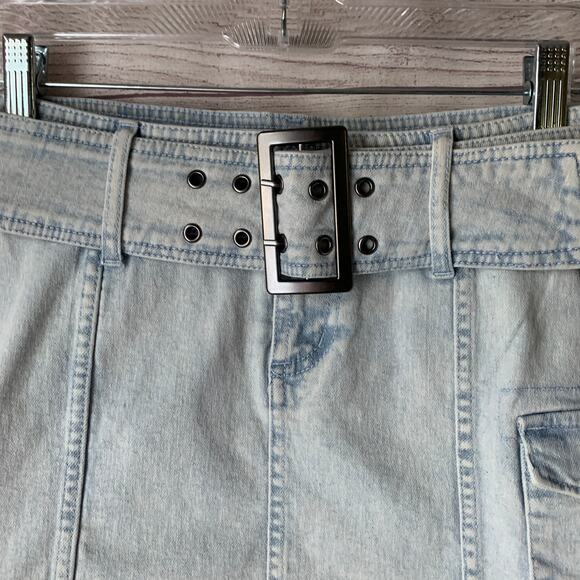 Wild Fable Denim Jean Mini Skirt with Belt Light Wash Size 00 - Picture 2 of 13